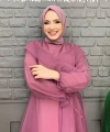 Omuz Şerit Detay Bel Bağlamalı Tül Abiye Elbise 3964 Lila
