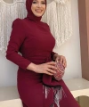 Ön Zincir Püskül Detay Balık Model Abiye Elbise 3810 Bordo