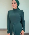 Ön Zincir Püskül Detay Balık Model Abiye Elbise 3810 Zümrüt