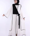 Önden Bağlama Detaylı Abaya 70005 Ekru