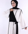 Önden Bağlama Detaylı Abaya 70005 Ekru