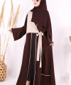 Önden Bağlama Detaylı Abaya 70005 Kahverengi
