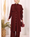 Önü Şal Detaylı Tunik Pantolon Takım 8018 Bordo