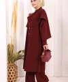 Önü Şal Detaylı Tunik Pantolon Takım 8018 Bordo