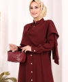 Önü Şal Detaylı Tunik Pantolon Takım 8018 Bordo