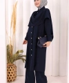 Önü Şal Detaylı Tunik Pantolon Takım 8018 Lacivert