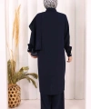 Önü Şal Detaylı Tunik Pantolon Takım 8018 Lacivert