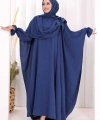 Pamuk Çiçek Detaylı Elbise Abaya ŞAL HEDİYE  8009 Lacivert