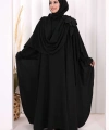 Pamuk Çiçek Detaylı Elbise Abaya ŞAL HEDİYE  8009 Siyah