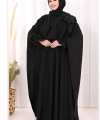 Pamuk Çiçek Detaylı Elbise Abaya ŞAL HEDİYE  8009 Siyah