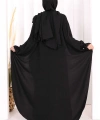 Pamuk Çiçek Detaylı Elbise Abaya ŞAL HEDİYE  8009 Siyah