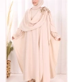 Pamuk Çiçek Detaylı Elbise Abaya ŞAL HEDİYE  8009 Taş