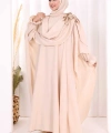 Pamuk Çiçek Detaylı Elbise Abaya ŞAL HEDİYE  8009 Taş