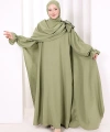 Pamuk Çiçek Detaylı Elbise Abaya ŞAL HEDİYE  8009 Yeşil