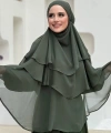 Peçeli 3 Katlı Şifon Sufle Şal 6012 Haki