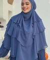 Peçeli 3 Katlı Şifon Sufle Şal 6012 İndigo