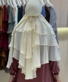 Peçeli 3 Katlı Şifon Sufle Şal 6012 Krem