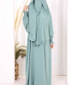 Peçeli Cilbab Model Elbise 6063 Mint