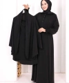 Peçeli Cilbab Model Elbise 6063 Siyah