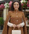 Pelerinli Düğme Detay Ceket ve Pantolon Takım 8354 Taba