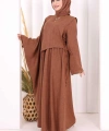 Pelerinli Elbise 6068 Taba