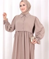 Pelerinli Elbise 6082 Vizon