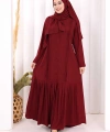 Pilise Detay Elbise ŞAL HEDİYE   6039 Bordo