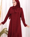 Pilise Detay Elbise ŞAL HEDİYE   6039 Bordo
