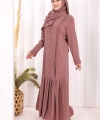 Pilise Detay Elbise ŞAL HEDİYE   6039 Gül Kurusu