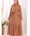 Pilise Detay Elbise ŞAL HEDİYE   6039 Taba