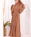 Pilise Detay Elbise ŞAL HEDİYE   6039 Taba