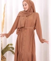 Pilise Detay Elbise ŞAL HEDİYE   6039 Taba