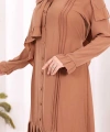 Pilise Detay Elbise ŞAL HEDİYE   6039 Taba