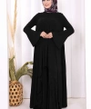 Pilise Detaylı Uzun Tunik ve Pantolon İkili Takım 8575 Siyah