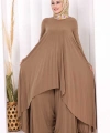 Pilise Detaylı Uzun Tunik ve Pantolon İkili Takım 8575 Taba
