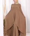 Pilise Detaylı Uzun Tunik ve Pantolon İkili Takım 8575 Taba