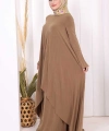 Pilise Detaylı Uzun Tunik ve Pantolon İkili Takım 8575 Taba