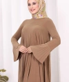 Pilise Detaylı Uzun Tunik ve Pantolon İkili Takım 8575 Taba