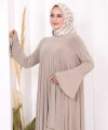 Pilise Detaylı Uzun Tunik ve Pantolon İkili Takım 8575 Vizon