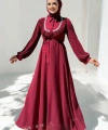 Pilise Kol Detaylı Elbise 3949 Bordo