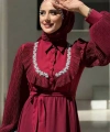 Pilise Kol Detaylı Elbise 3949 Bordo