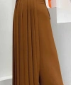 Piliseli Ayrı Bağlamalı Parça Detaylı Pantolon Etek 0274 Taba