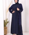 Pulpayet İşlemeli Abaya ve Elbise Takım 8483 Lacivert