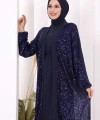 Pulpayet İşlemeli Abaya ve Elbise Takım 8483 Lacivert