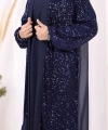 Pulpayet İşlemeli Abaya ve Elbise Takım 8483 Lacivert