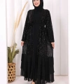 Pulpayet İşlemeli Abaya ve Elbise Takım 8483 Siyah