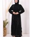 Pulpayet İşlemeli Abaya ve Elbise Takım 8483 Siyah