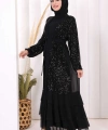 Pulpayet İşlemeli Abaya ve Elbise Takım 8483 Siyah