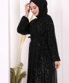 Pulpayet İşlemeli Abaya ve Elbise Takım 8483 Siyah