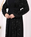 Pulpayet İşlemeli Abaya ve Elbise Takım 8483 Siyah